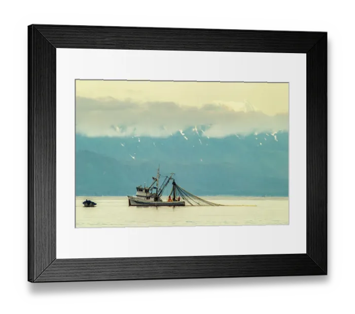 Framed Print : USA, Alaska, Tongass National Forest. Salmon fishing boat with net Framed Print : USA, Alaska, Tongass National Forest. Salmon fishing boat with net