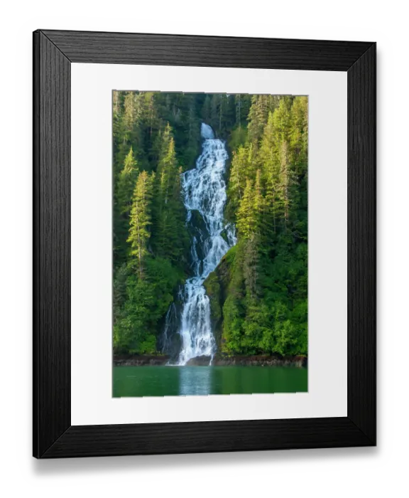 Framed Print : USA, Alaska, Tongass National Forest. Waterfall into Red Bluff Bay Framed Print : USA, Alaska, Tongass National Forest. Waterfall into Red Bluff Bay