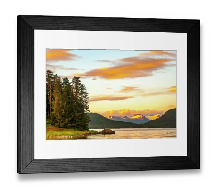 Framed Print : USA, Alaska, Tongass National Forest. Sunset on Admiralty Island and inlet Framed Print : USA, Alaska, Tongass National Forest. Sunset on Admiralty Island and inlet