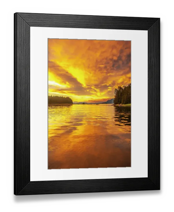 Framed Print : USA, Alaska, Tongass National Forest. Sunset on Admiralty Island and inlet