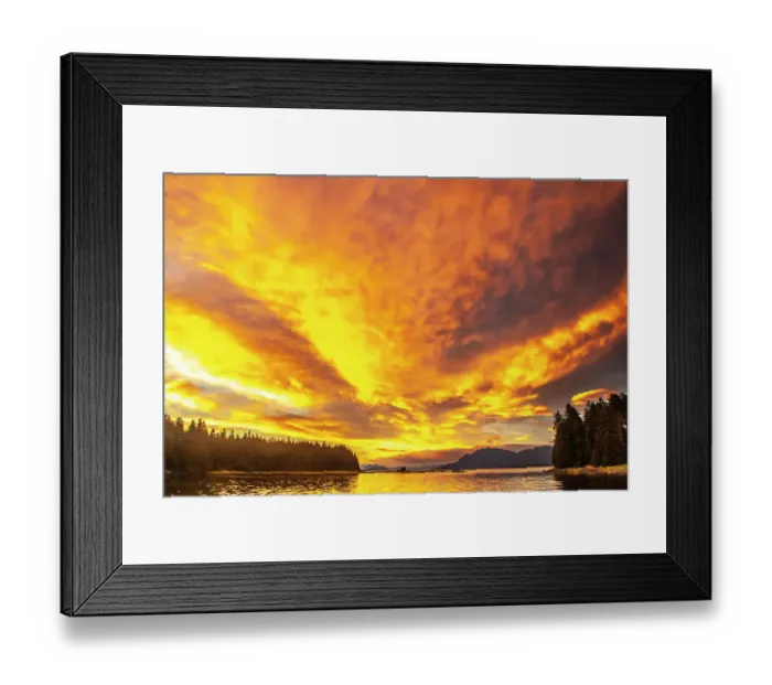 Framed Print : USA, Alaska, Tongass National Forest. Sunset on Admiralty Island and inlet Framed Print : USA, Alaska, Tongass National Forest. Sunset on Admiralty Island and inlet