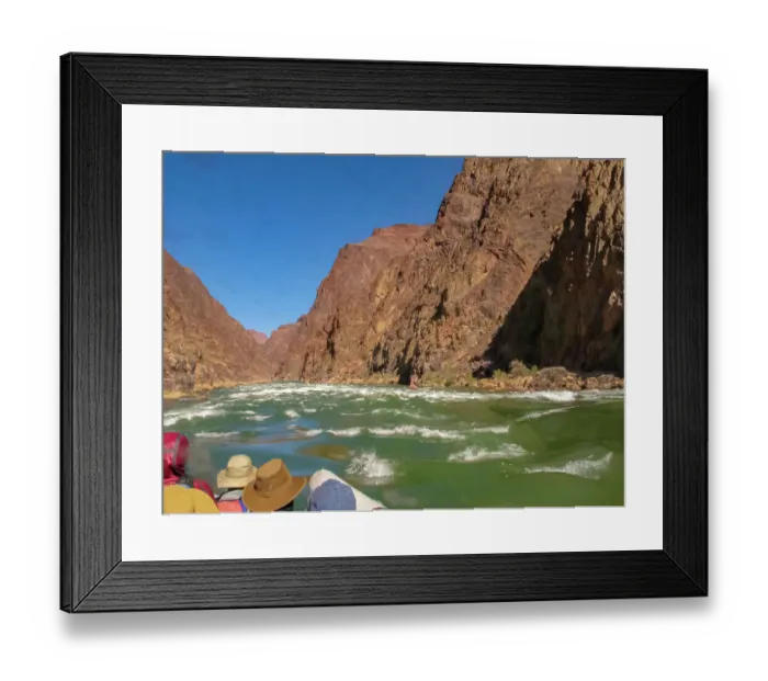 Framed Print : USA, Arizona, Grand Canyon National Park. Approaching rapids in raft on Colorado River Framed Print : USA, Arizona, Grand Canyon National Park. Approaching rapids in raft on Colorado River