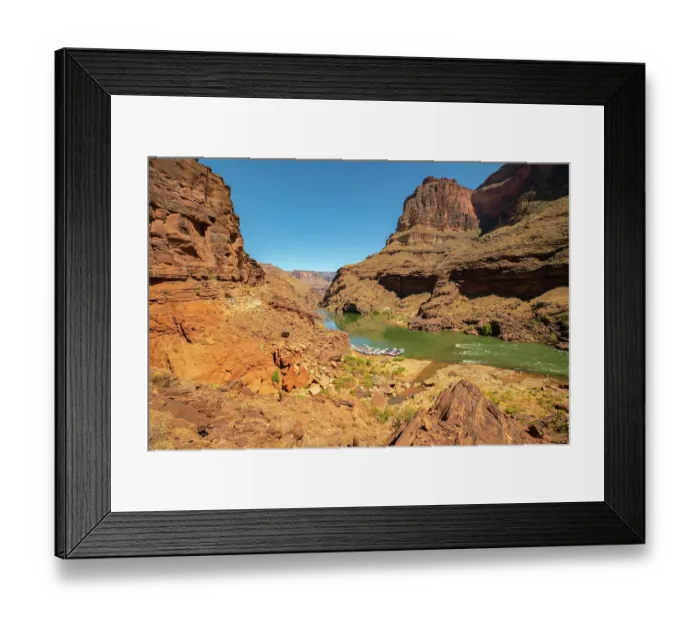 Framed Print : USA, Arizona, Grand Canyon National Park. Moored rafts on Colorado River