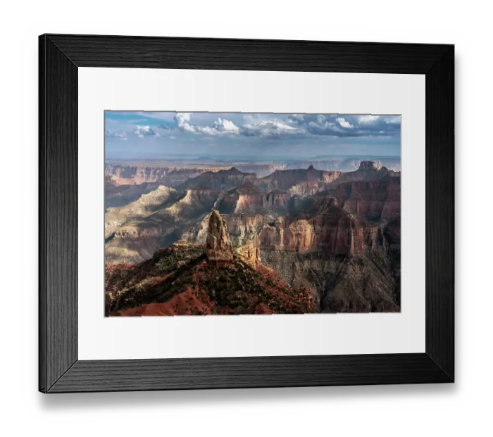 Framed Print : USA, Arizona, Grand Canyon National Park. Landscape with North Rim canyon formations at sunset
