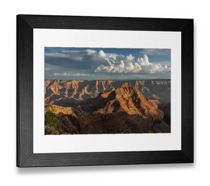 Framed Print : USA, Arizona, Grand Canyon National Park. Landscape with North Rim canyon formations at sunset