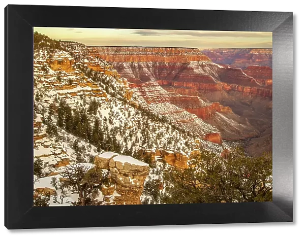 USA, Arizona, Grand Canyon National Park. Winter canyon overview from Grandview Point