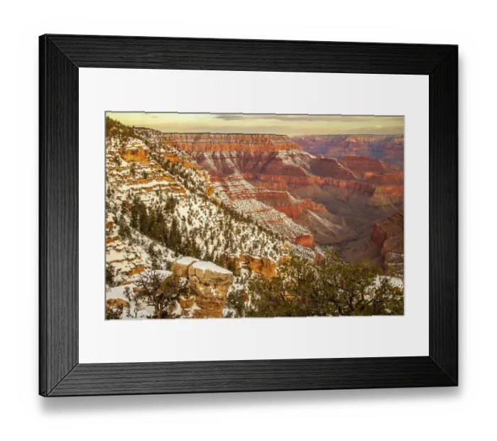 Framed Print : USA, Arizona, Grand Canyon National Park. Winter canyon overview from Grandview Point