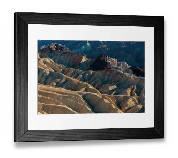 Framed Print : Erosional rock formations in the Amargosa Range at Zabriskie Point. Death Valley National Park, California, USA