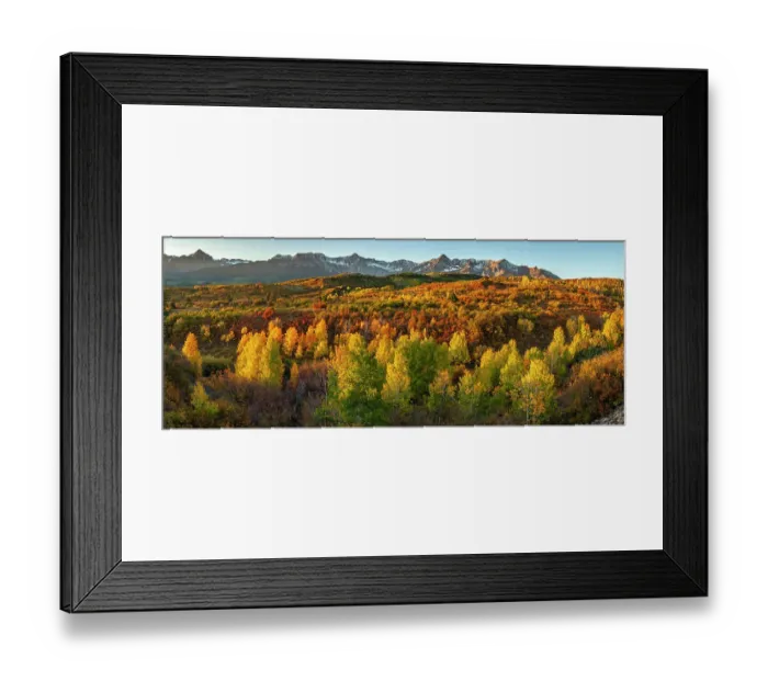 Framed Print : USA, Colorado. Panoramic of San Juan Mountains and valley forest in autumn Framed Print : USA, Colorado. Panoramic of San Juan Mountains and valley forest in autumn