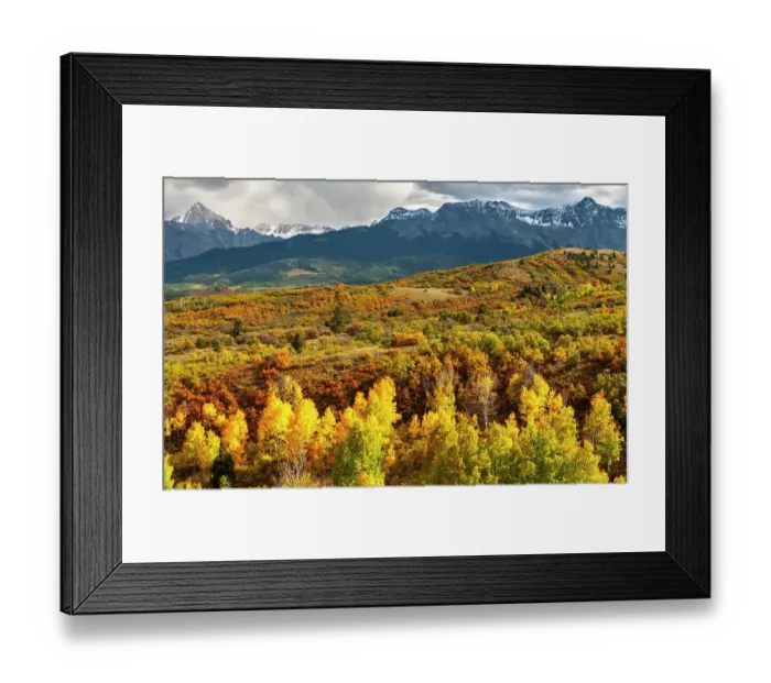 Framed Print : USA, Colorado. Panoramic of San Juan Mountains and valley forest in autumn Framed Print : USA, Colorado. Panoramic of San Juan Mountains and valley forest in autumn
