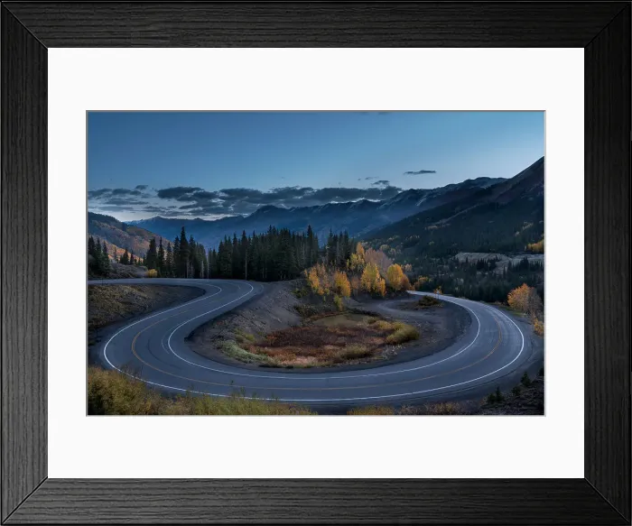 Framed Print : USA, Colorado, Uncompahgre National Forest. Mountain landscape and highway switchback Framed Print : USA, Colorado, Uncompahgre National Forest. Mountain landscape and highway switchback