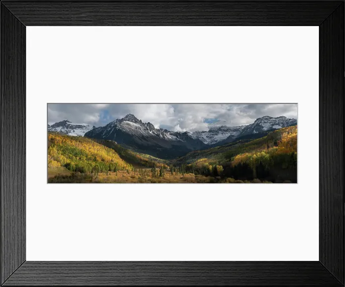 Framed Print : USA, Colorado, Uncompahgre National Forest. Panoramic of Mt Sneffels and forest landscape in autumn