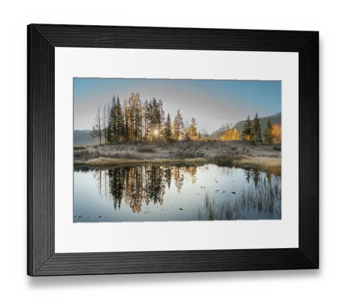 Framed Print : USA, Colorado, Uncompahgre National Forest. Pond reflections on frosty sunrise