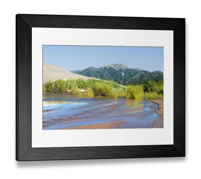 Framed Print : USA, Colorado. Great Sand Dunes National Park. Sangre De Cristo Mountains and Medano Creek