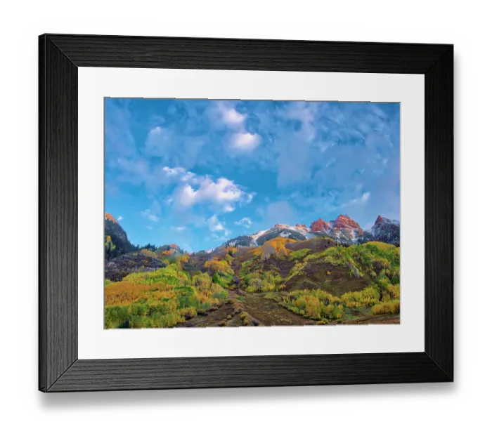 Framed Print : USA, Colorado, Aspen. Maroon Bells, snow-covered Aspens and firs Framed Print : USA, Colorado, Aspen. Maroon Bells, snow-covered Aspens and firs