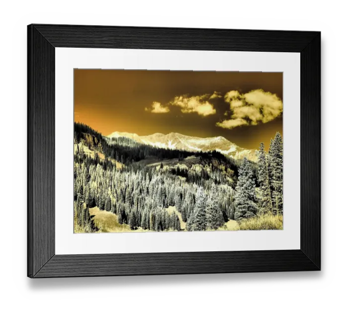 Framed Print : USA, Colorado. Infrared of Aspens with mountain range in fresh snow