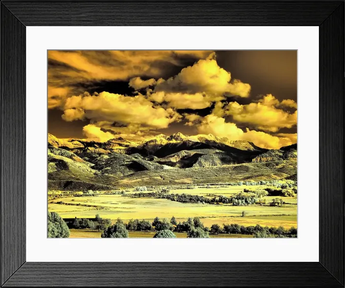 Framed Print : USA, Colorado. Infrared of view of Mount Sneffels and Aspen trees Framed Print : USA, Colorado. Infrared of view of Mount Sneffels and Aspen trees