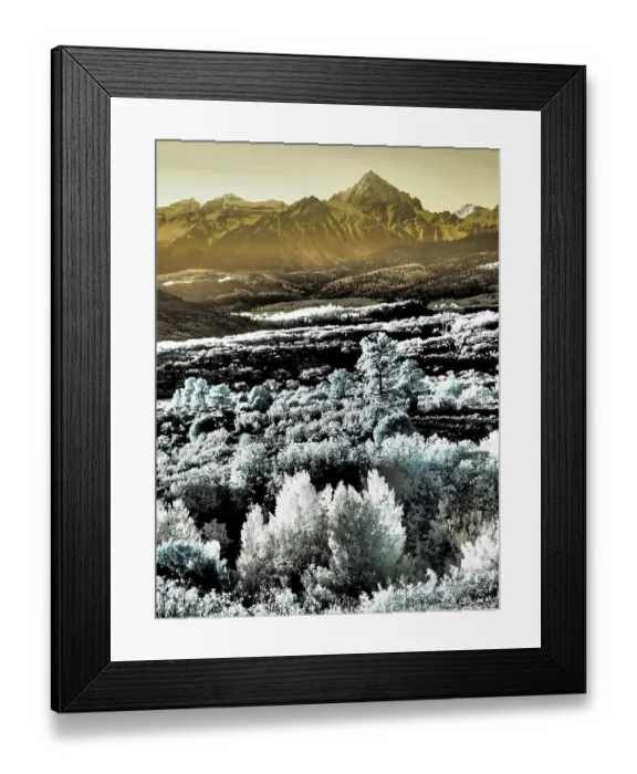 Framed Print : USA, Colorado. Infrared of view of Mount Sneffels and Aspen trees Framed Print : USA, Colorado. Infrared of view of Mount Sneffels and Aspen trees
