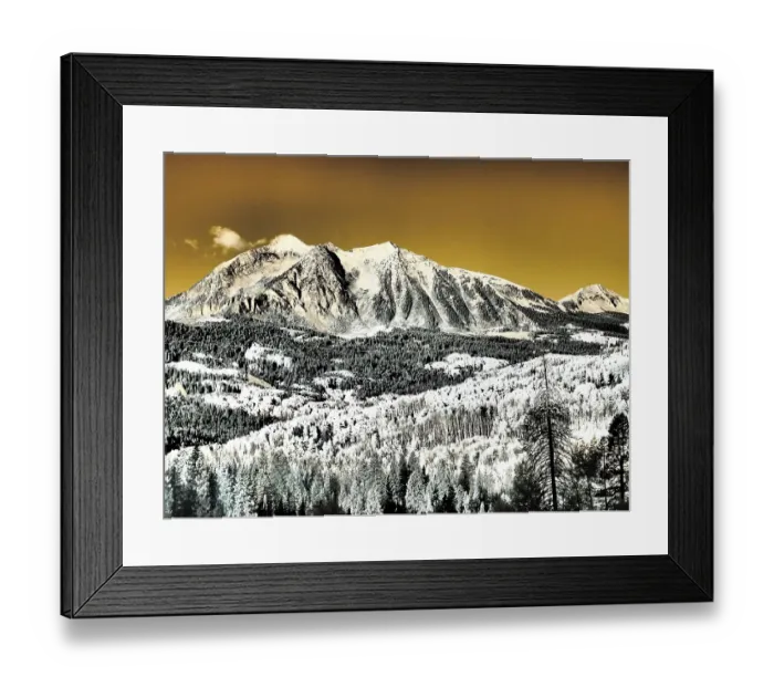 Framed Print : USA, Colorado. Infrared of Aspens with mountain range in fresh snow