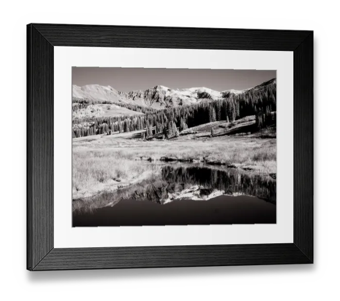 Framed Print : USA, Colorado. Infrared of Aspen trees reflecting in small river Framed Print : USA, Colorado. Infrared of Aspen trees reflecting in small river