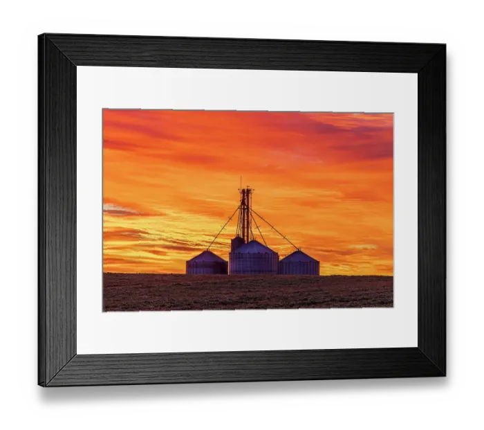Framed Print : Grain bins silhouetted at sunrise Clay County, Illinois Framed Print : Grain bins silhouetted at sunrise Clay County, Illinois