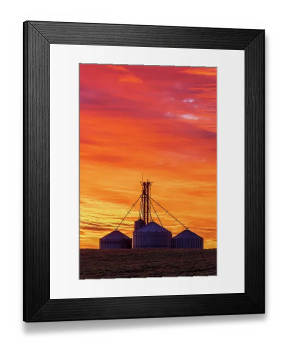 Framed Print : Grain bins silhouetted at sunrise Clay County, Illinois Framed Print : Grain bins silhouetted at sunrise Clay County, Illinois