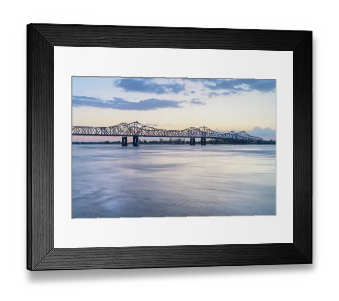 Framed Print : Natchez-Vidalia Bridge over the Mississippi River after sunset. Seen from Natchez, Mississippi Framed Print : Natchez-Vidalia Bridge over the Mississippi River after sunset. Seen from Natchez, Mississippi