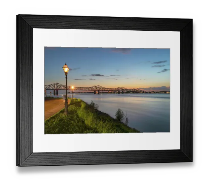 Framed Print : Natchez-Vidalia Bridge over the Mississippi River after sunset. Seen from Natchez, Mississippi Framed Print : Natchez-Vidalia Bridge over the Mississippi River after sunset. Seen from Natchez, Mississippi