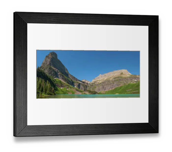 Framed Print : USA, Montana, Glacier National Park. Panoramic of mountains and Grinnell Lake in summer