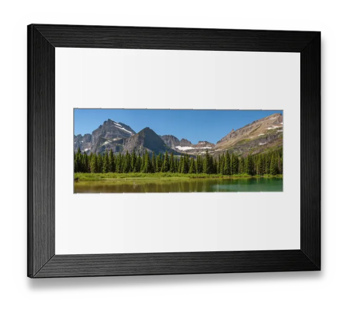 Framed Print : USA, Montana, Glacier National Park. Panoramic of mountains and Grinnell Lake in summer Framed Print : USA, Montana, Glacier National Park. Panoramic of mountains and Grinnell Lake in summer