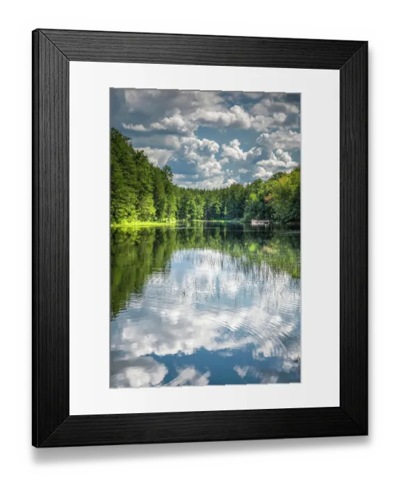 Framed Print : USA, New Jersey, Pine Barrens National Preserve. Forest reflections in lake at sunrise