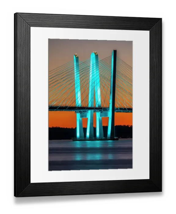 Framed Print : USA, New York, Tarrytown. Hudson River and the Gov. Mario Cuomo (Tappan Zee) Bridge at night