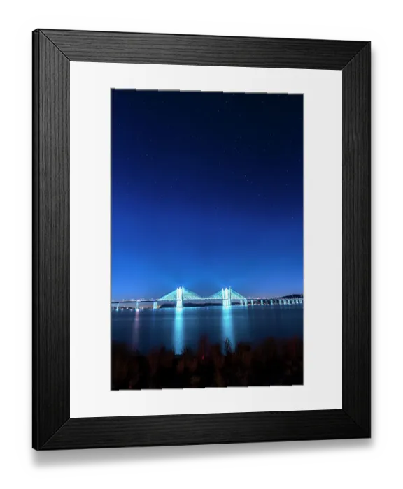 Framed Print : USA, New York, Tarrytown. Stars over the Hudson River and the Gov. Mario Cuomo (Tappan Zee) Bridge