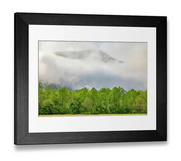 Framed Print : Mountain peak rising through morning mist, Oconaluftee Mountain Farm Museum, Great Smoky Mountains National Park, North Carolina Framed Print : Mountain peak rising through morning mist, Oconaluftee Mountain Farm Museum, Great Smoky Mountains National Park, North Carolina