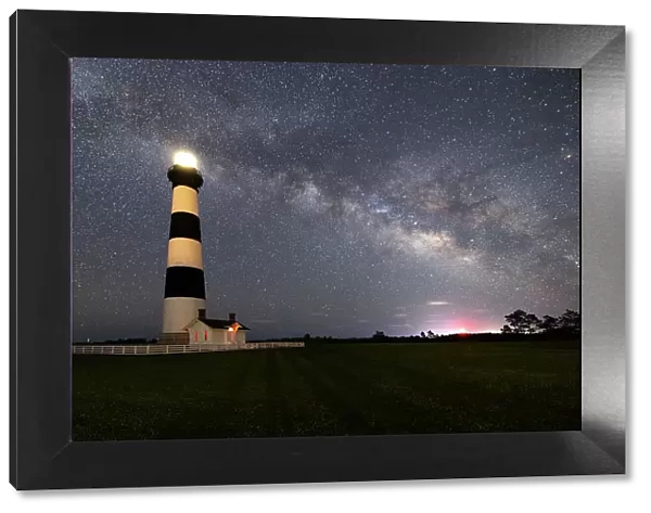 USA, North Carolina, Nags Head. Bodie Island Lighthouse and the Milky Way and Galactic Core