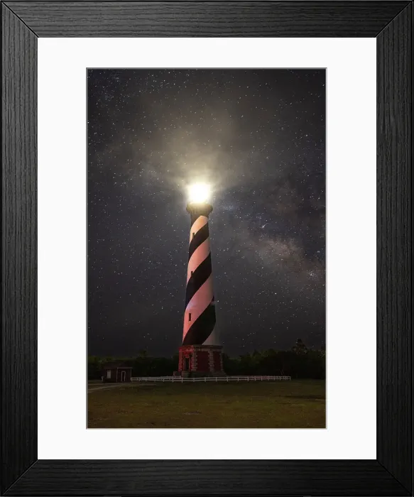 Framed Print : USA, North Carolina, Buxton. Cape Hatteras Lighthouse and the Galactic Core of the Milky Way