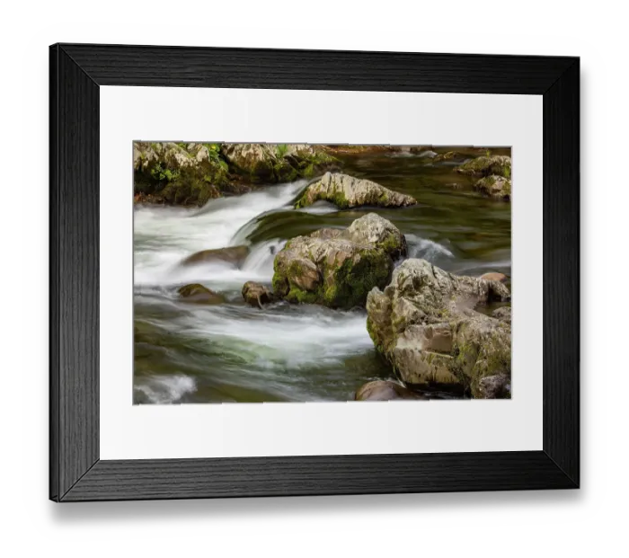 Framed Print : Flowing mountain stream and boulders, Great Smoky Mountains National Park, Tennessee Framed Print : Flowing mountain stream and boulders, Great Smoky Mountains National Park, Tennessee