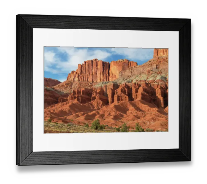 Framed Print : Eroded sandstone buttes and badlands, Capitol Reef National Park, Utah