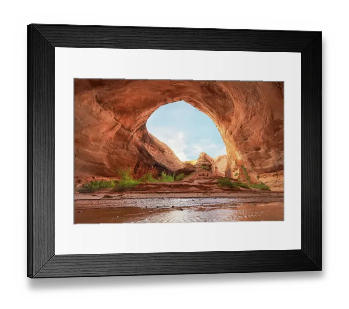 Framed Print : Steam flowing through giant alcove adjacent to Jacob Hamblin Arch in Coyote Gulch, Glen Canyon National Recreation Area, Utah