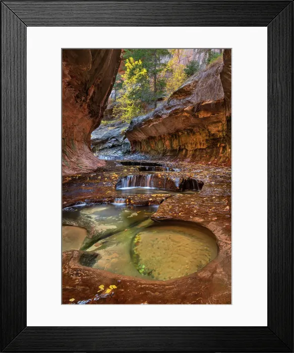 Framed Print : Emerald green pools in The Subway, Left Fork of North Creek, Zion National Park, Utah