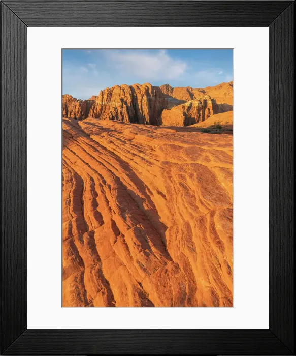 Framed Print : Sunrise on Petrified Dunes slickrock formations, Snow Canyon State Park, Utah