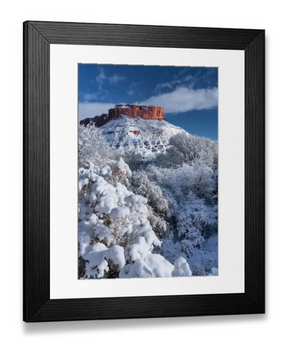 Framed Print : USA, Utah. Winter snowfall in Castle Valley