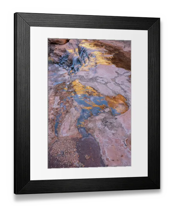 Framed Print : USA, Utah. Ice formations with canyon wall reflections, Arches National Park Framed Print : USA, Utah. Ice formations with canyon wall reflections, Arches National Park