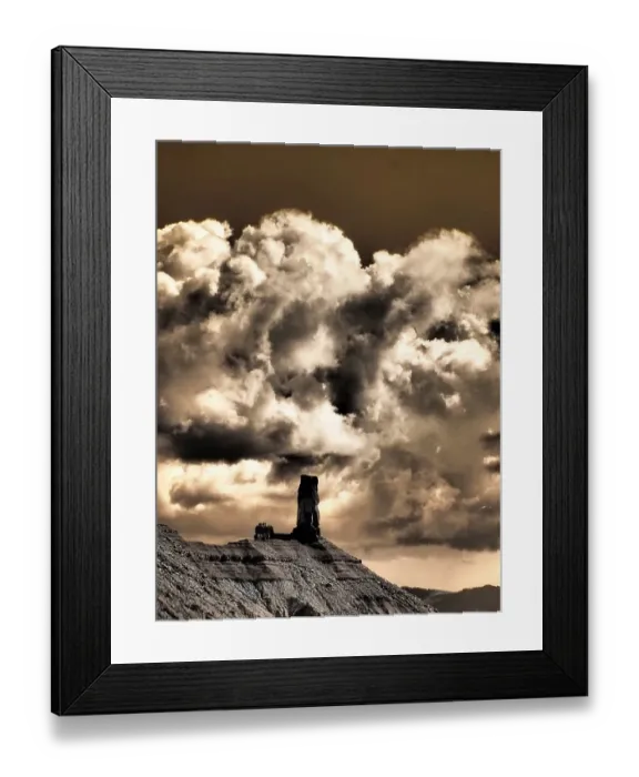 Framed Print : USA, Utah. Infrared of Fisher Towers with large clouds