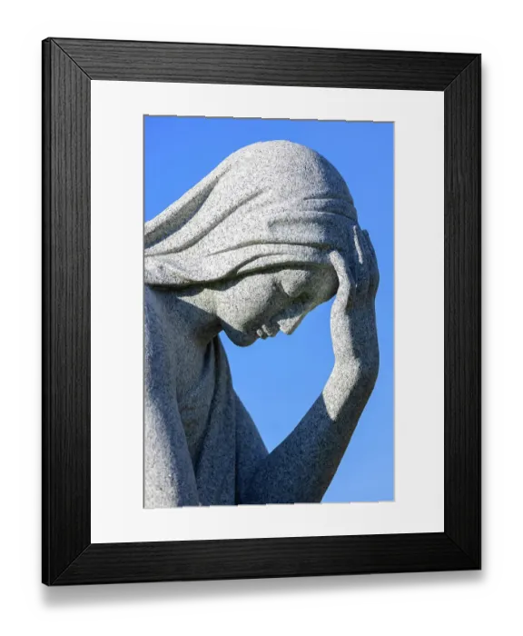 Framed Print : USA, Vermont, Barre. Stone statue of woman in Hope Cemetery