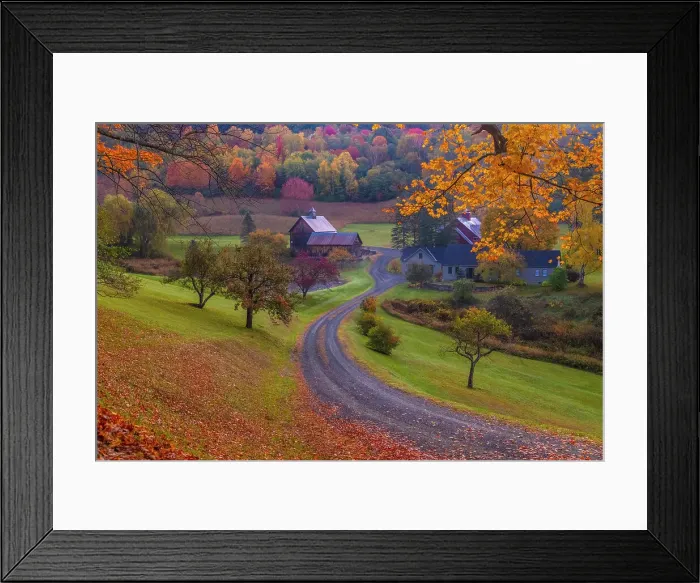 Framed Print : USA, Vermont, Woodstock. Winding road to Sleepy Hollow Farm in autumn. (Editorial Use Only) Framed Print : USA, Vermont, Woodstock. Winding road to Sleepy Hollow Farm in autumn. (Editorial Use Only)