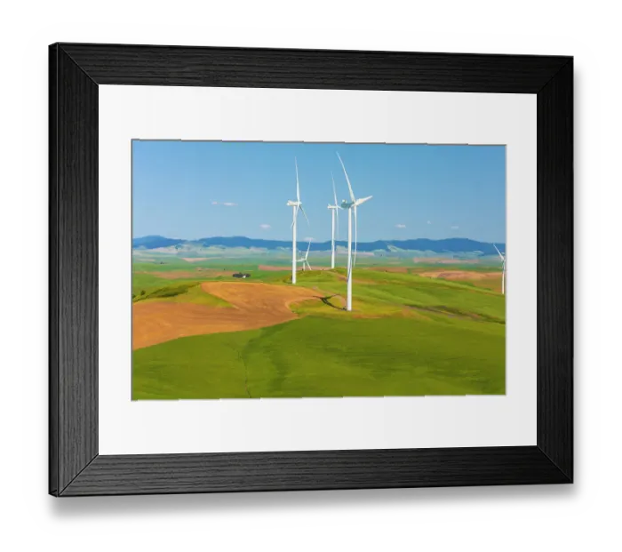 Framed Print : USA, Washington State, Palouse. Oakesdale. White wind turbines, windmills