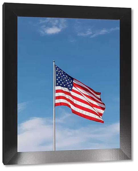 USA, Washington State, Palouse. Pullman. USA Flag, blowing in breeze