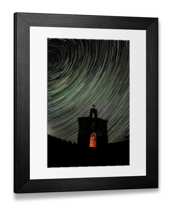 Framed Print : Star trail over the stone chapel at Red Willow Vineyard. (PR)