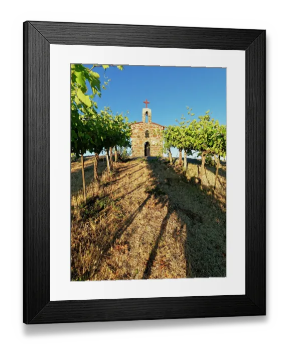 Framed Print : Red Willow Vineyards with stone chapel. (PR)